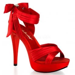 Fabulicious Shoes Red Satin 5" Heel Criss Cross Pleated Straps Sandal