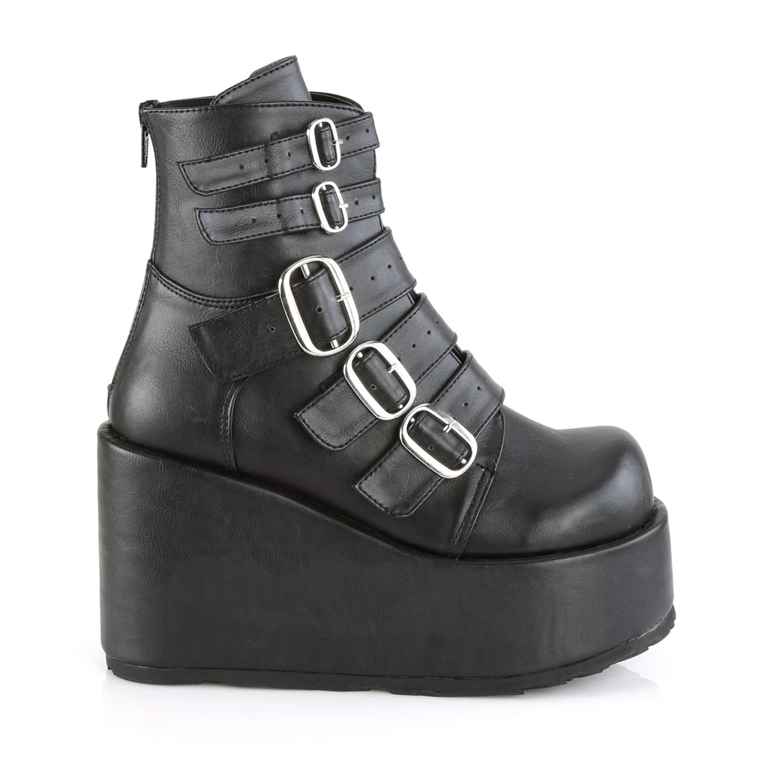 Demonia Shoes Black Vegan Leather 4.3" Platform Ankle Boots* 6 Demonia Shoes Black Vegan Leather 4.3" Platform Ankle Boots*