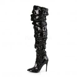 Pleaser 5" Heel Black Sequined Thigh High Boots*
