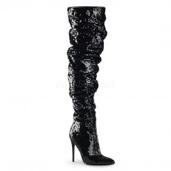 Pleaser 5" Heel Black Sequined Thigh High Boots*