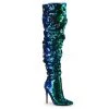 Pleaser 5" Heel Green Sequined Thigh High Boots* Shoes 2 Pleaser 5" Heel Green Sequined Thigh High Boots* Shoes