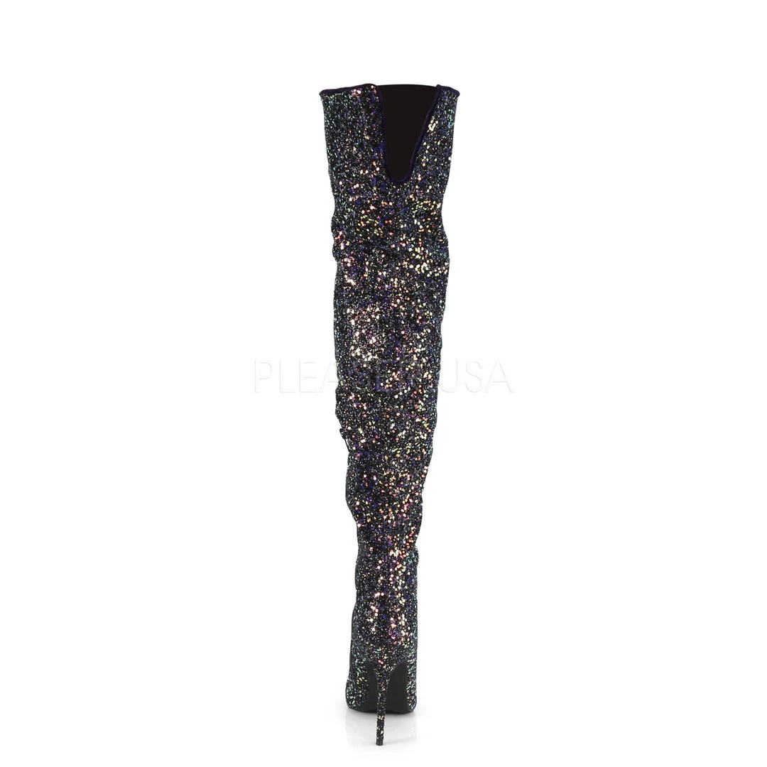 Pleaser 5" Heel Black Glitter Thigh High Boots* 5 Pleaser 5" Heel Black Glitter Thigh High Boots*