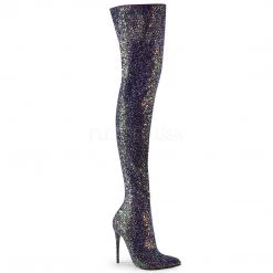Pleaser 5" Heel Black Glitter Thigh High Boots*
