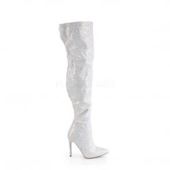 Pleaser 5" Heel White Glitter Thigh High Boots* Shoes 9 Pleaser 5