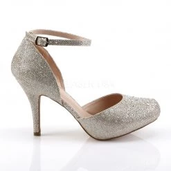 Fabulicious Beige Glitter Mesh Fabric 3.5" Heel Ankle Strap D'Orsay Pump 9 Fabulicious Beige Glitter Mesh Fabric 3.5