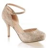 Fabulicious Beige Glitter Mesh Fabric 3.5" Heel Ankle Strap D'Orsay Pump