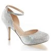 Fabulicious Silver Glitter Mesh Fabric 3.5" Heel Ankle Strap D'Orsay Pump Shoes