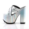 Demonia Shoes 6.5" Heel Silver Vegan Leather 3" Platform Sandals*