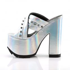 Demonia Shoes 6.5" Heel Silver Vegan Leather 3" Platform Sandals*