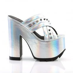 Demonia Shoes 6.5" Heel Silver Vegan Leather 3" Platform Sandals* 9 Demonia Shoes 6.5
