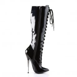Devious Shoes 6.3" Heel Black Patent Leather Single Soles*