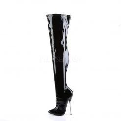Devious 6 1/4" Solid Brass Heel Plain Stretch Thigh High Boot*