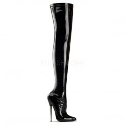 Devious 6 1/4" Solid Brass Heel Plain Stretch Thigh High Boot*