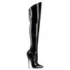 Devious 6 1/4" Solid Brass Heel Back Lace-Up Thigh Patent Leather* Shoes