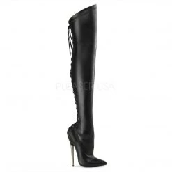 Devious Shoes 6 1/4" Solid Brass Heel Back Lace-Up Thigh High Boot*