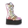 Demonia Pink/Green Vegan Leather 3.5" Platform Boots* Shoes