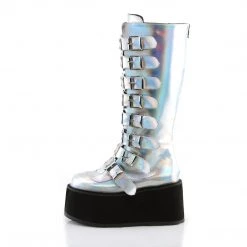 Demonia Shoes Silver Vegan Leather 3.5" Platform Mid-Calf Boots*