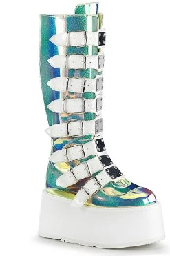 Demonia Green Glitter Vegan Leather 3.5" Platform Boots*