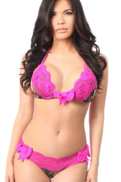 Daisy Corsets Camouflage Scrunch Bikini With Fuchsia Lace* Swimwear