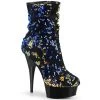 Pleaser Shoes 6" Heel Blue Iridescent Sequins/Blk Platform Slouch Ankle Boot, Side Zip*