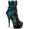 Pleaser Shoes 6" Heel Green Iridescent Sequins/Blk Platform Slouch Ankle Boot, Side Zip*