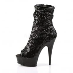 Pleaser Shoes 6" Heel Black Sequin Peep Toe Ankle Boot*