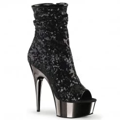 Pleaser Shoes 6" Heel Black Sequin Peep Toe Ankle Boot*