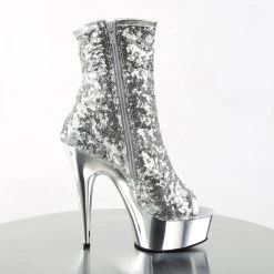 Pleaser 6" Heel Silver Sequin Peep Toe Ankle Boot* Shoes 9 Pleaser 6