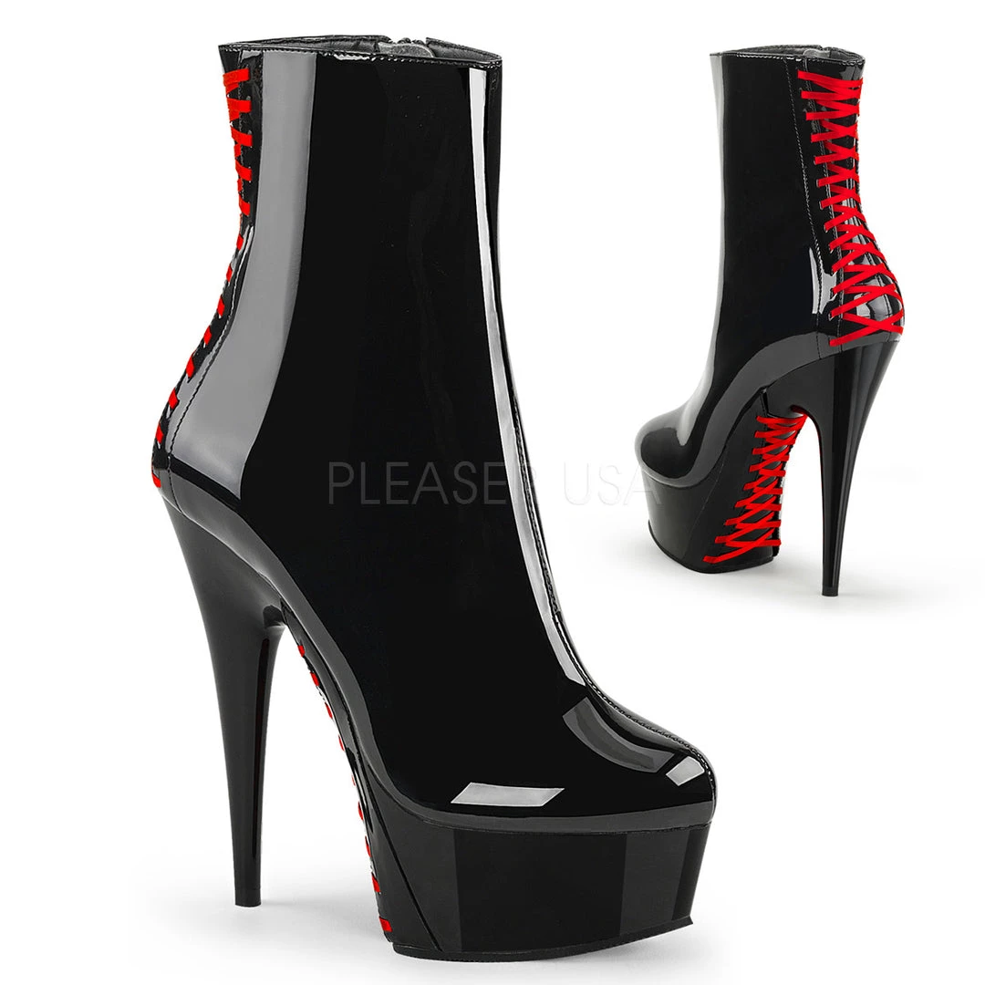 Pleaser Shoes 6" Heel Black/Red Ankle Boot* 3 Pleaser Shoes 6" Heel Black/Red Ankle Boot*