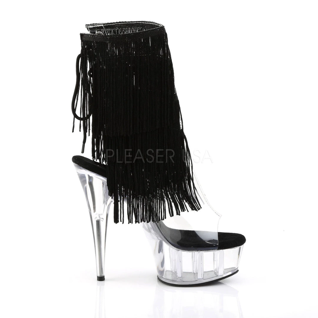 Pleaser 6" Heel Clear/Black Open Toe/Heel Ankle Booties* 6 Pleaser 6" Heel Clear/Black Open Toe/Heel Ankle Booties*