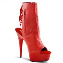Pleaser 6" Heel Red Faux Leather Ankle Boot* Shoes