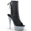 Pleaser 6" Black/Silver Glitter Open Toe Faux Leather Booties*