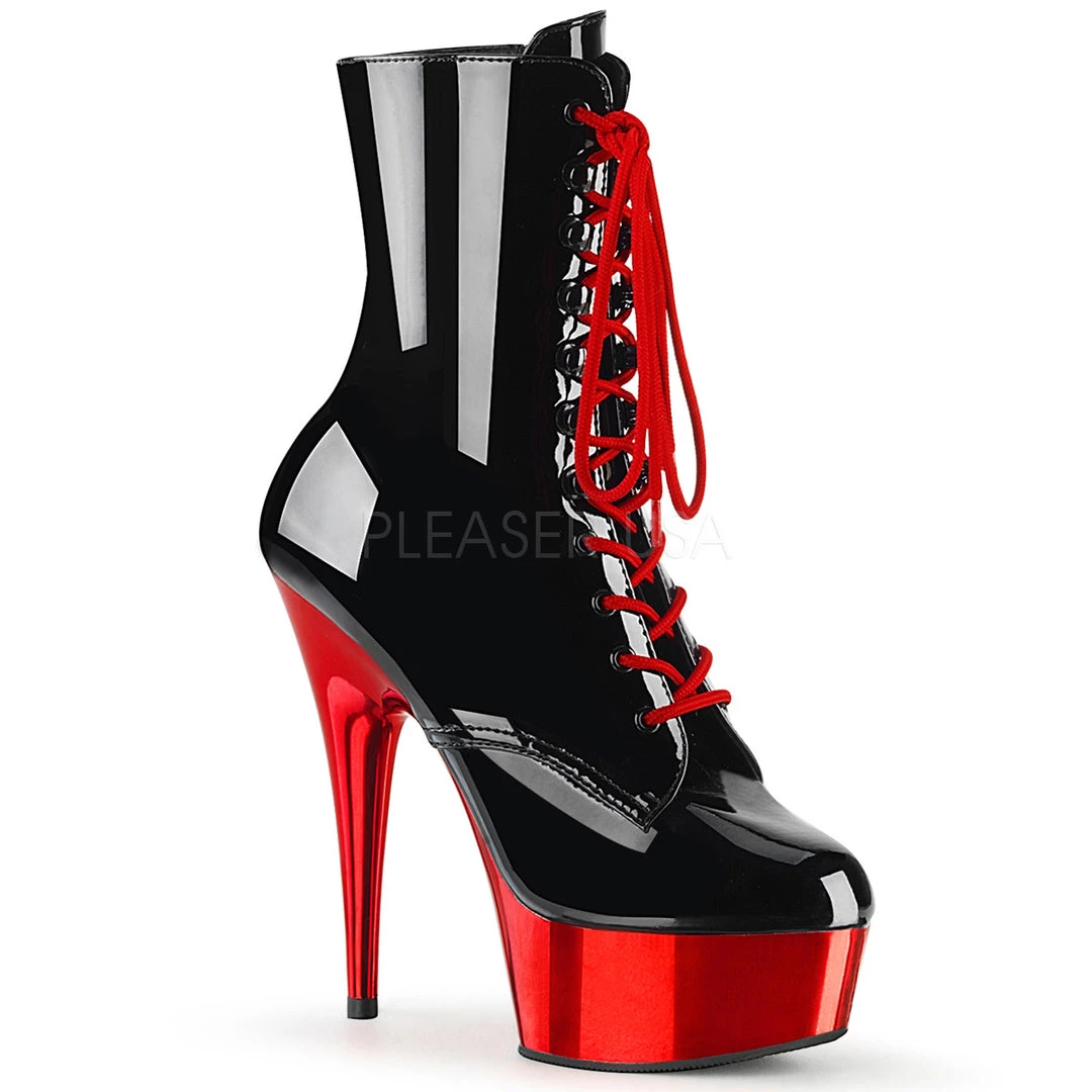Pleaser 6" Heel Black/Red Lace-Up Ankle Boot* Shoes 3 Pleaser 6" Heel Black/Red Lace-Up Ankle Boot* Shoes