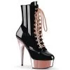Pleaser 6" Heel Black/Rose Gold Lace-Up Ankle Boot*