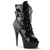 Pleaser 6" Heel Black Peep Toe Lace-Up Ankle Boot*