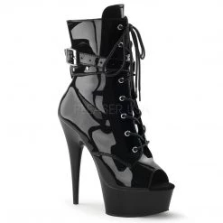 Pleaser 6" Heel Black Peep Toe Lace-Up Ankle Boot*
