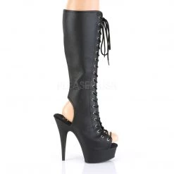 Pleaser Shoes 6" Heel Lace-Up Black Faux Leather Knee Boots* 7 Pleaser Shoes 6