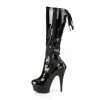Pleaser Shoes 6" Heel Lace-Up Black Knee High Boots W/ 1.8" Platform*