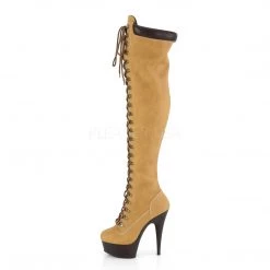 Pleaser 6" Heel Tan Platform Lace-Up Thigh High Boots*