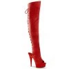 Pleaser 6" Heel Red Platform Open Toe Thigh High Boots*