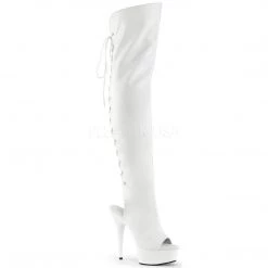 Pleaser 6" Heel White Platform Open Toe Thigh High Boots*