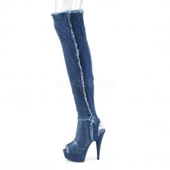 Pleaser 6" Heel Denim Platform Open Toe Thigh High Boots* Shoes
