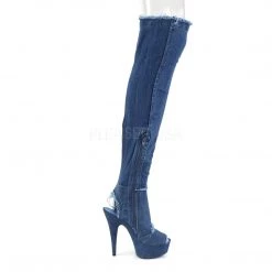 Pleaser 6" Heel Denim Platform Open Toe Thigh High Boots* Shoes 9 Pleaser 6