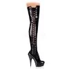 Pleaser 6" Black Platform W/ Side Ribbon Thigh Boots*