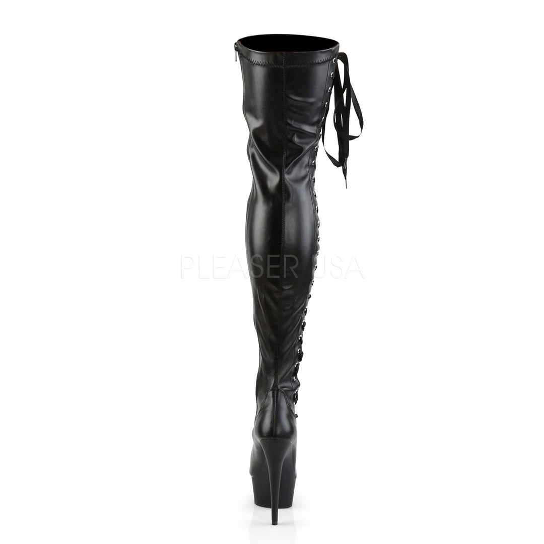 Pleaser Shoes 6" Heel Black Platform W/ Side Ribbon Thigh Boots* 4 Pleaser Shoes 6" Heel Black Platform W/ Side Ribbon Thigh Boots*