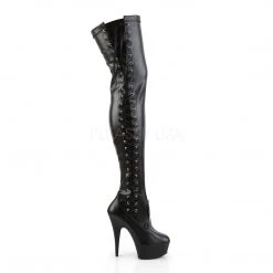 Pleaser Shoes 6" Heel Black Platform W/ Side Ribbon Thigh Boots*