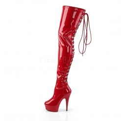 Pleaser 6" Heel Red Platform Back Lace Thigh Boots*