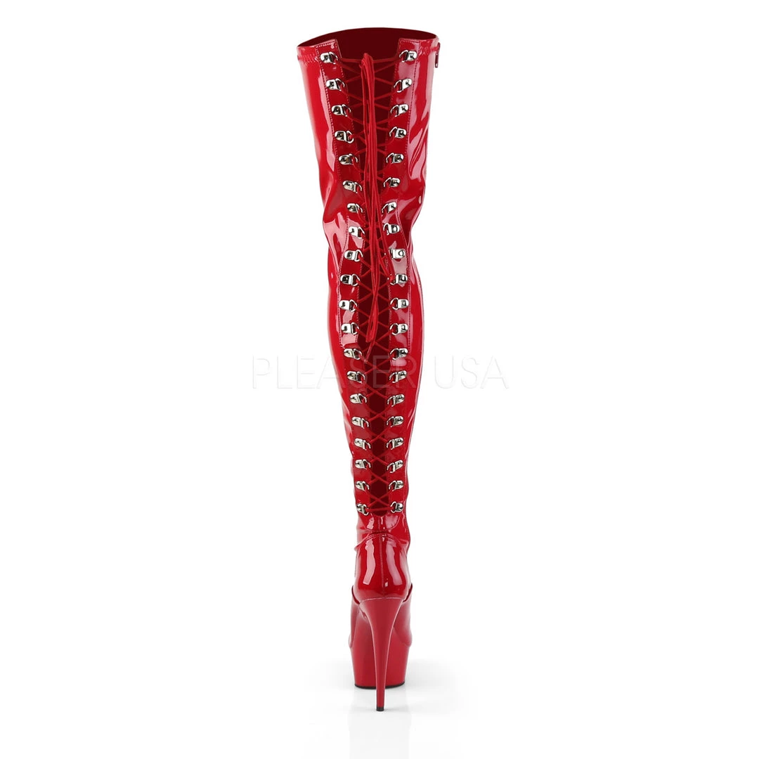 Pleaser 6" Heel Red Platform Back Lace Thigh Boots* 5 Pleaser 6" Heel Red Platform Back Lace Thigh Boots*