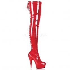 Pleaser 6" Heel Red Platform Back Lace Thigh Boots*