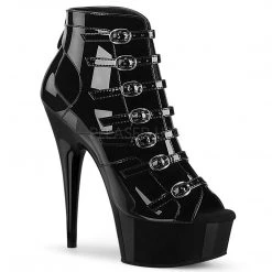 Pleaser 6" Heel Black Strappy Buckle Ankle Bootie* Shoes
